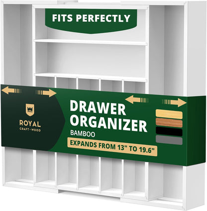 Luxury Bamboo Kitchen Drawer Organizer - Silverware Organizer, Utensil Holder & Cutlery Tray Drawer Dividers for Flatware (9 Slot, Natural)