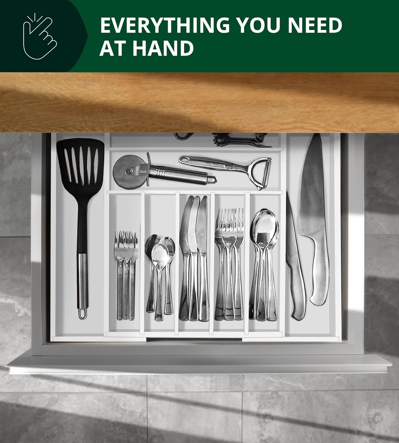 Luxury Bamboo Kitchen Drawer Organizer - Silverware Organizer, Utensil Holder & Cutlery Tray Drawer Dividers for Flatware (9 Slot, Natural)