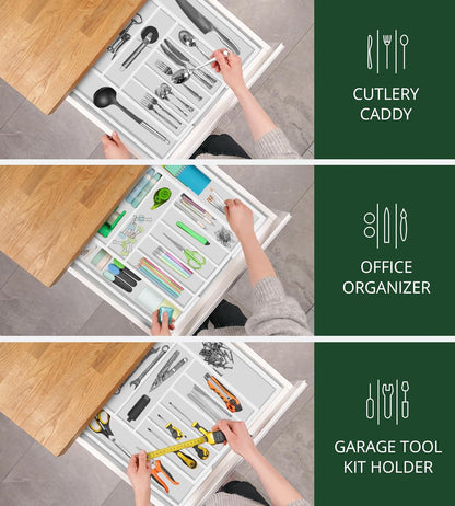 Luxury Bamboo Kitchen Drawer Organizer - Silverware Organizer, Utensil Holder & Cutlery Tray Drawer Dividers for Flatware (9 Slot, Natural)