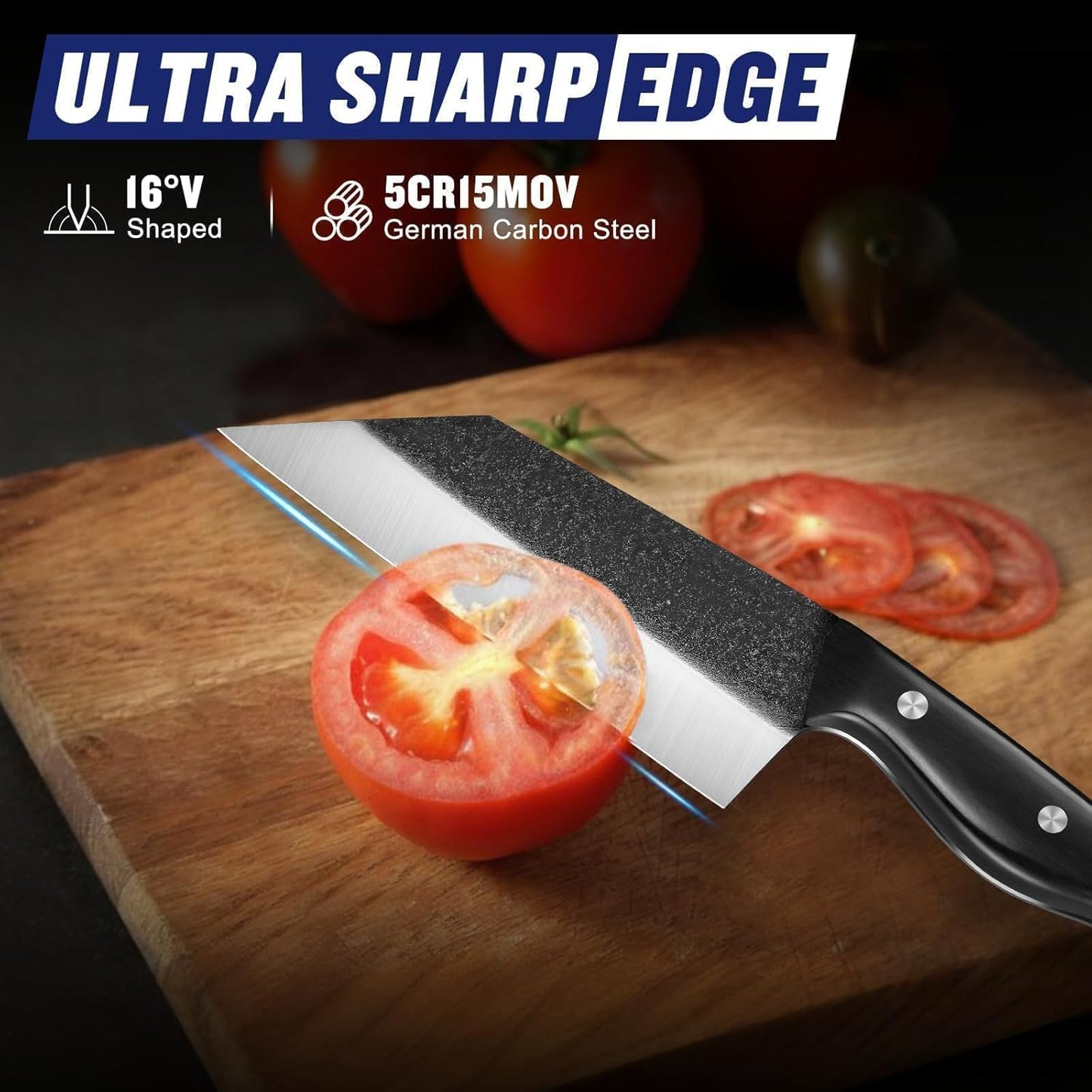 Butcher Knife Set of 5- Japanese Knife Set for Meat Cutting, Hand Forged Viking Knives Sets with Meat Cleaver, Heavy-Duty Kitchen Knives Sets for Bone BBQ Vegetable, Gifts for Men