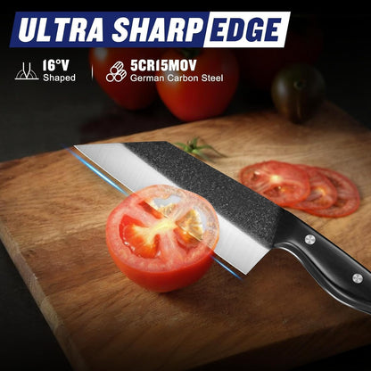 Butcher Knife Set of 5- Japanese Knife Set for Meat Cutting, Hand Forged Viking Knives Sets with Meat Cleaver, Heavy-Duty Kitchen Knives Sets for Bone BBQ Vegetable, Gifts for Men