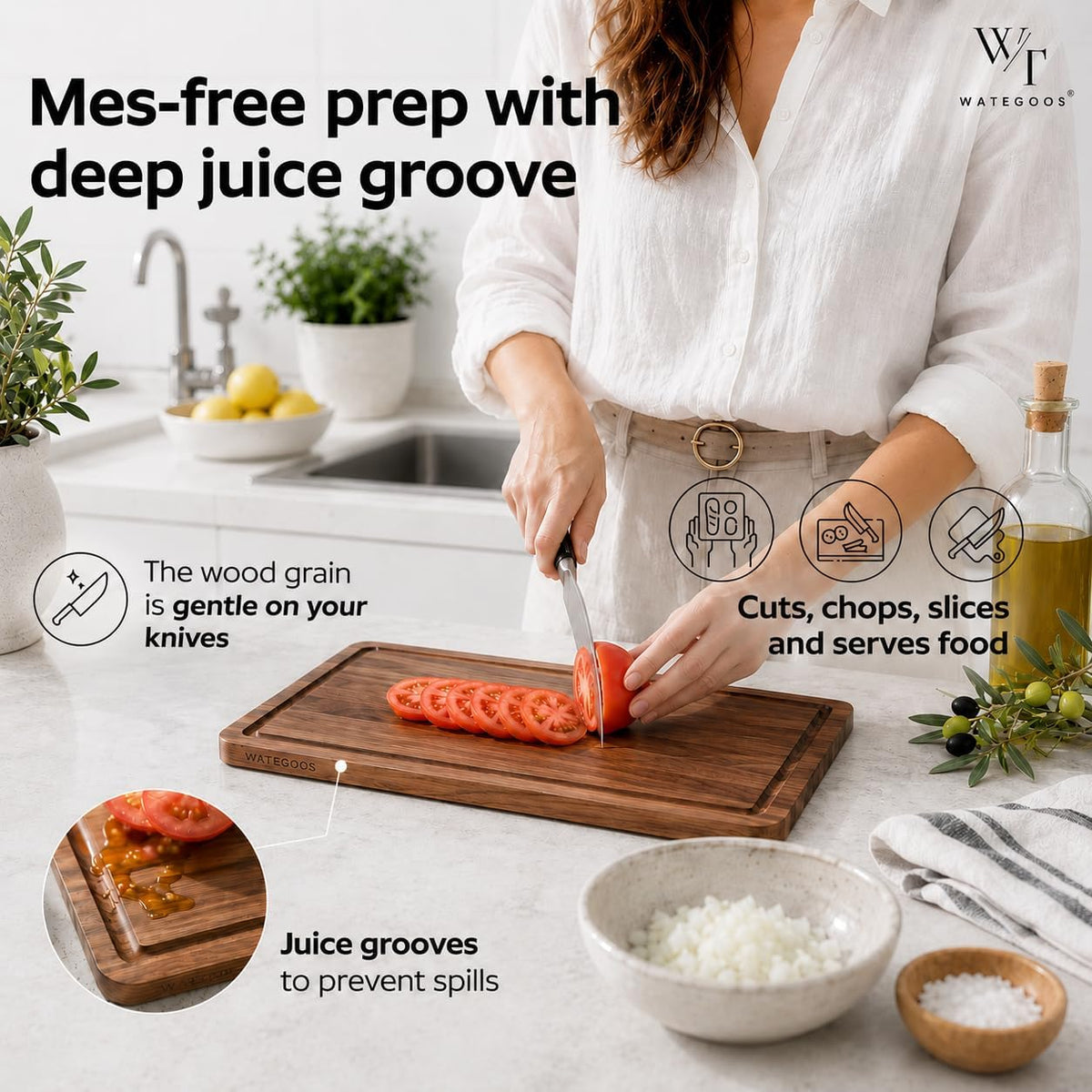 Acacia Wood Cutting Boards for Kitchen, Non-Toxic Cutting Board Set of 2, Chopping Boards with Deep Juice Groove for Meat, Cheese & Vegetables - Eco-Friendly & Medium & Small Sizes