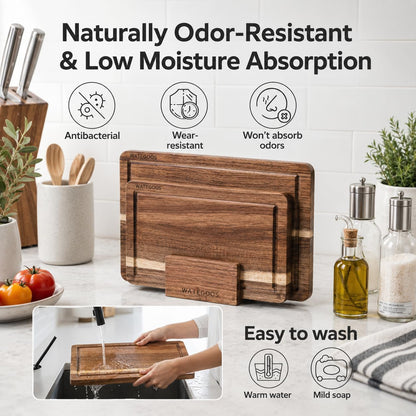 Acacia Wood Cutting Boards for Kitchen, Non-Toxic Cutting Board Set of 2, Chopping Boards with Deep Juice Groove for Meat, Cheese & Vegetables - Eco-Friendly & Medium & Small Sizes