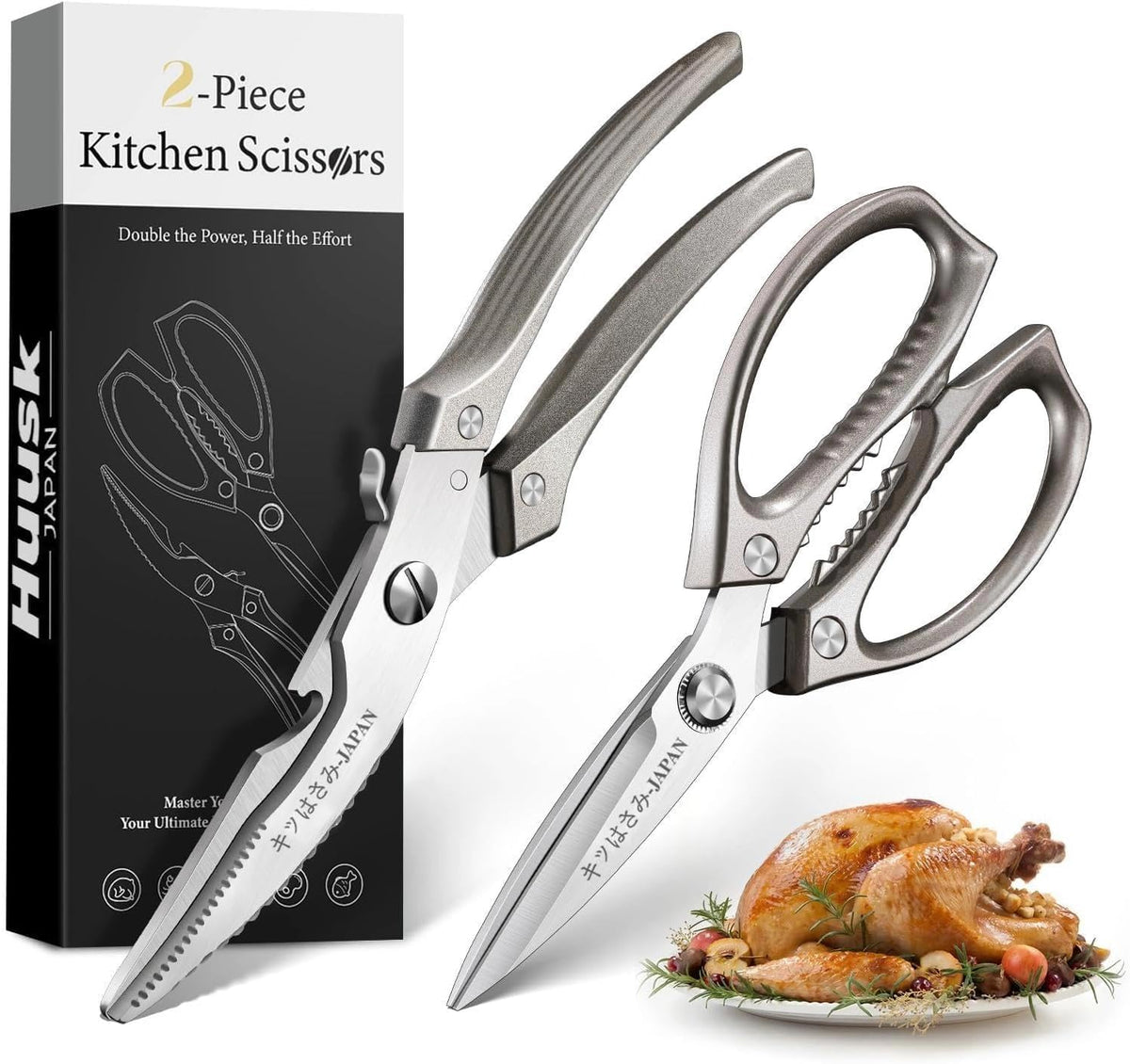 Huusk Kitchen Scissors Set Heavy Duty Spring Loaded All Purpose for Food