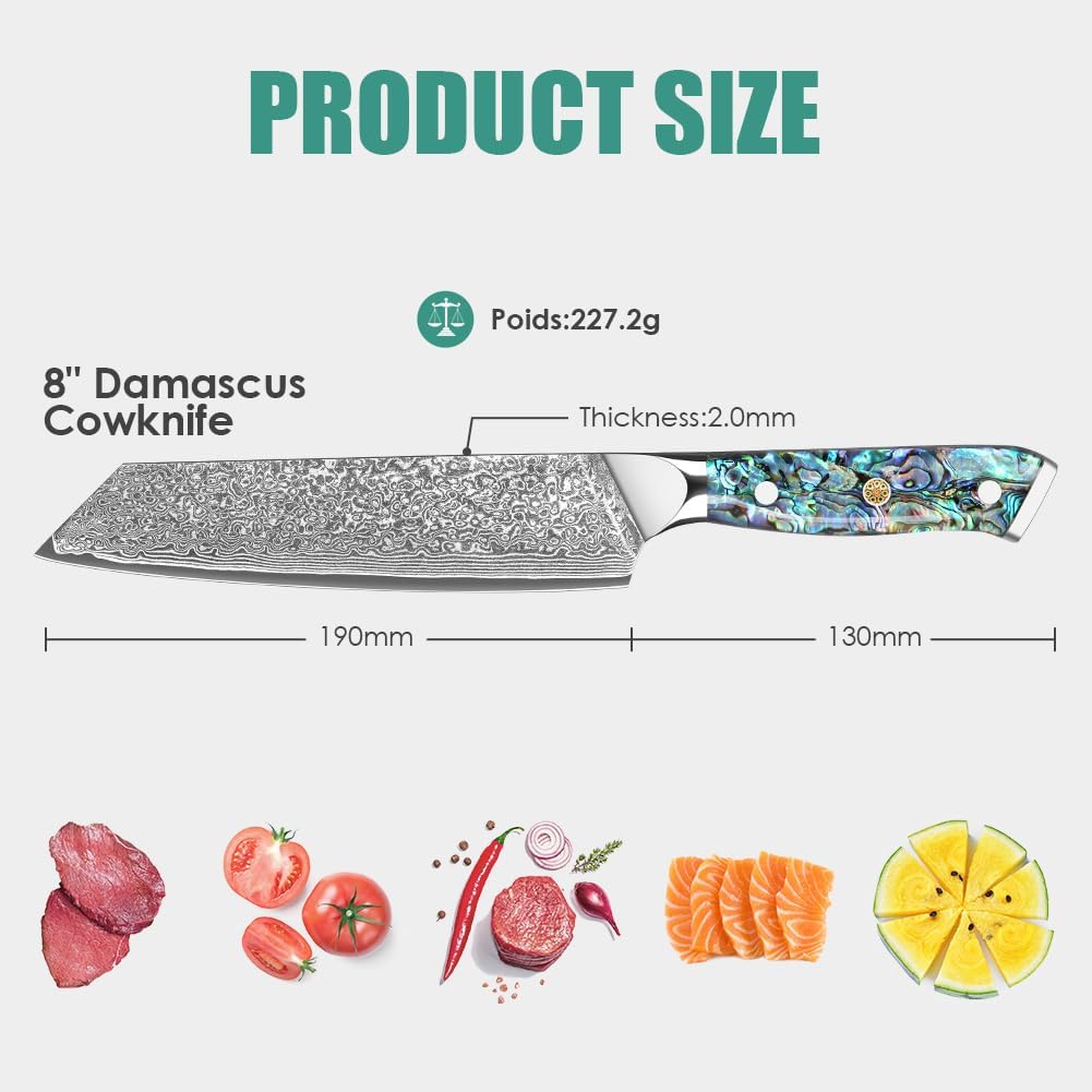 Damascus Kiritsuke Knife 8 inch, Professional Chef Knife, Sharp Hand-Forged Kitchen Knives,Japanese 67-Layers Damascus Steel Cooking Knife,Ergonomic Abalone Shell Ressin Handle with Gift Box
