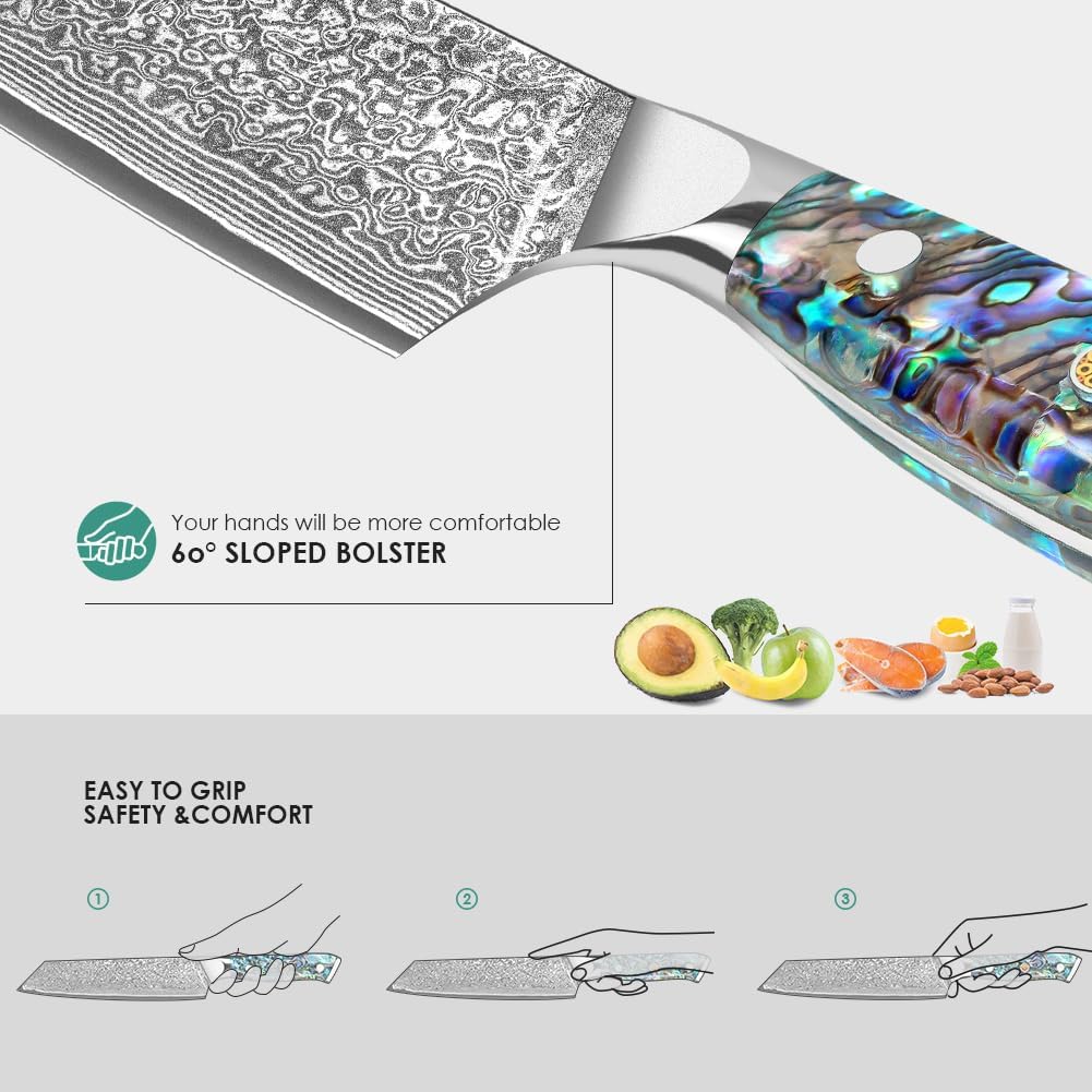 Damascus Kiritsuke Knife 8 inch, Professional Chef Knife, Sharp Hand-Forged Kitchen Knives,Japanese 67-Layers Damascus Steel Cooking Knife,Ergonomic Abalone Shell Ressin Handle with Gift Box