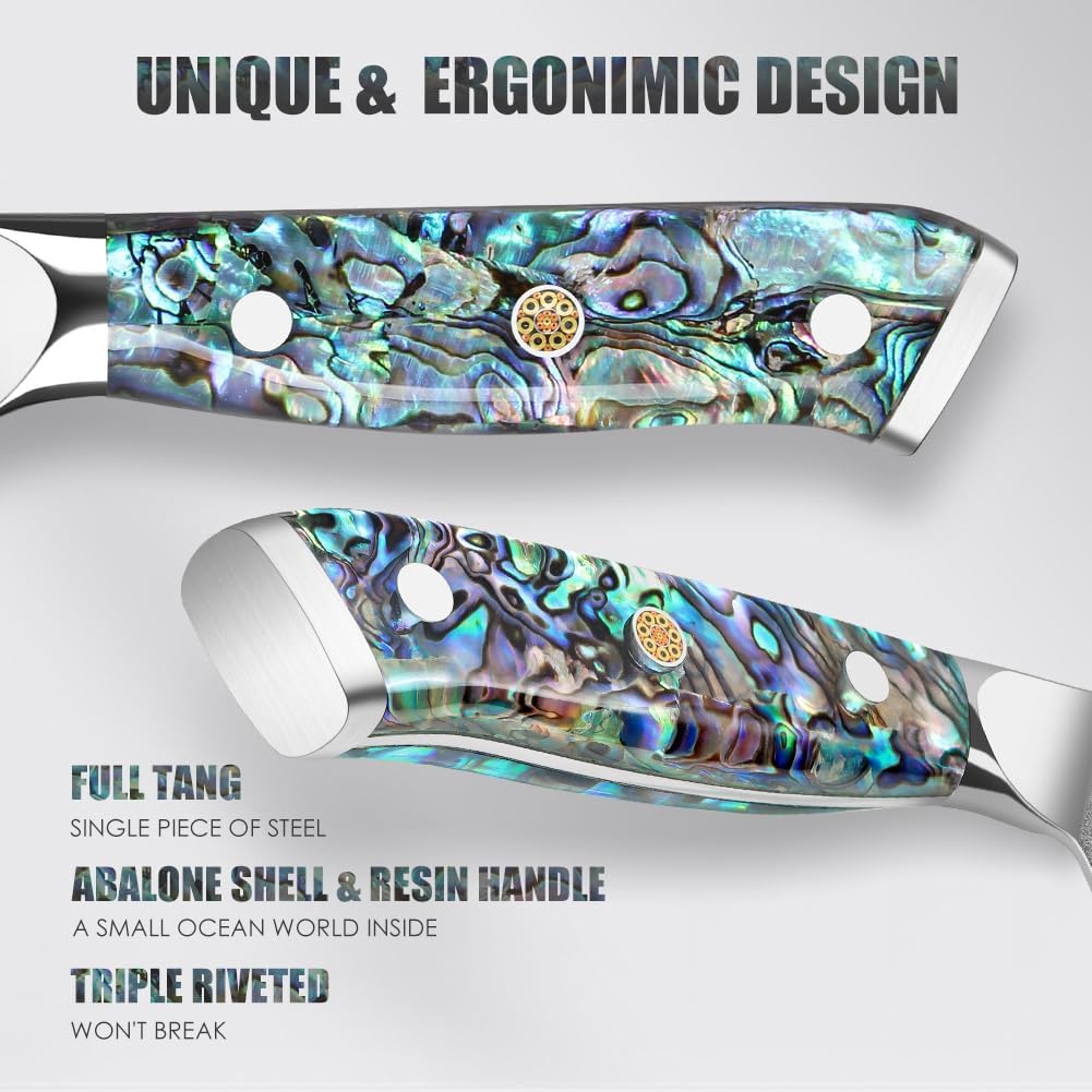 Damascus Kiritsuke Knife 8 inch, Professional Chef Knife, Sharp Hand-Forged Kitchen Knives,Japanese 67-Layers Damascus Steel Cooking Knife,Ergonomic Abalone Shell Ressin Handle with Gift Box