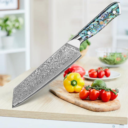 Damascus Kiritsuke Knife 8 inch, Professional Chef Knife, Sharp Hand-Forged Kitchen Knives,Japanese 67-Layers Damascus Steel Cooking Knife,Ergonomic Abalone Shell Ressin Handle with Gift Box