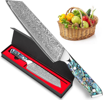 Damascus Kiritsuke Knife 8 inch, Professional Chef Knife, Sharp Hand-Forged Kitchen Knives,Japanese 67-Layers Damascus Steel Cooking Knife,Ergonomic Abalone Shell Ressin Handle with Gift Box