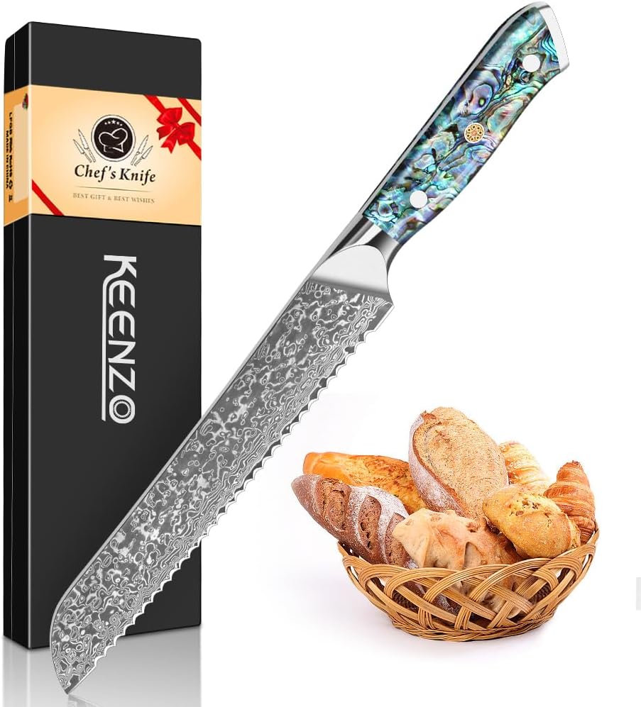 Damascus Kiritsuke Knife 8 inch, Professional Chef Knife, Sharp Hand-Forged Kitchen Knives,Japanese 67-Layers Damascus Steel Cooking Knife,Ergonomic Abalone Shell Ressin Handle with Gift Box