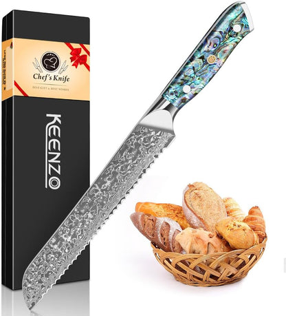 Damascus Kiritsuke Knife 8 inch, Professional Chef Knife, Sharp Hand-Forged Kitchen Knives,Japanese 67-Layers Damascus Steel Cooking Knife,Ergonomic Abalone Shell Ressin Handle with Gift Box