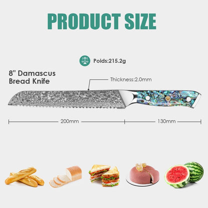 Damascus Kiritsuke Knife 8 inch, Professional Chef Knife, Sharp Hand-Forged Kitchen Knives,Japanese 67-Layers Damascus Steel Cooking Knife,Ergonomic Abalone Shell Ressin Handle with Gift Box