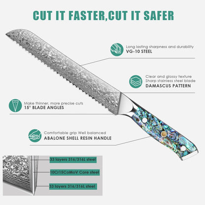 Damascus Kiritsuke Knife 8 inch, Professional Chef Knife, Sharp Hand-Forged Kitchen Knives,Japanese 67-Layers Damascus Steel Cooking Knife,Ergonomic Abalone Shell Ressin Handle with Gift Box