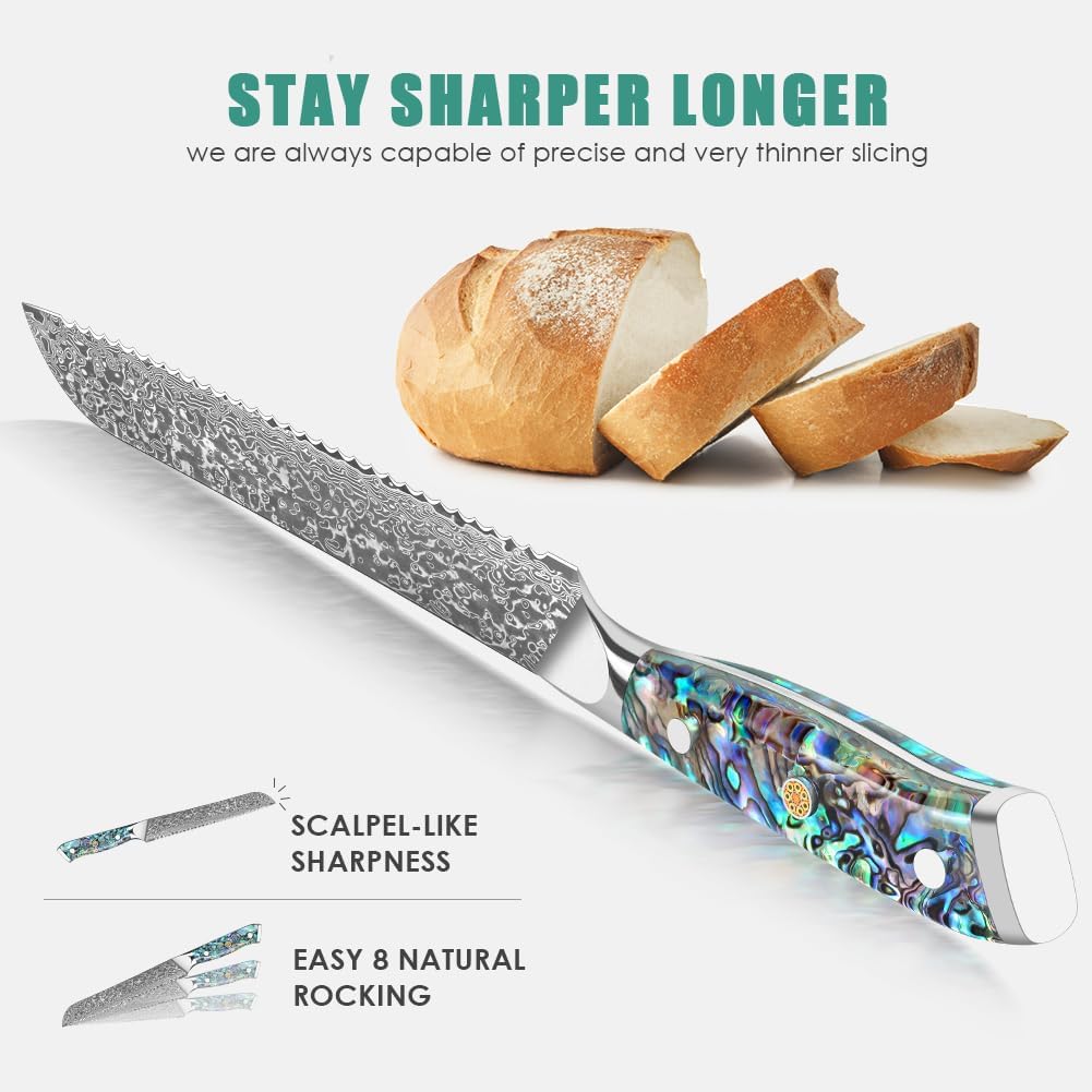 Damascus Kiritsuke Knife 8 inch, Professional Chef Knife, Sharp Hand-Forged Kitchen Knives,Japanese 67-Layers Damascus Steel Cooking Knife,Ergonomic Abalone Shell Ressin Handle with Gift Box