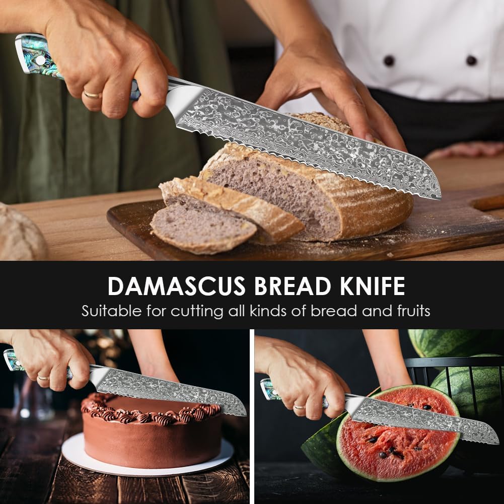 Damascus Kiritsuke Knife 8 inch, Professional Chef Knife, Sharp Hand-Forged Kitchen Knives,Japanese 67-Layers Damascus Steel Cooking Knife,Ergonomic Abalone Shell Ressin Handle with Gift Box
