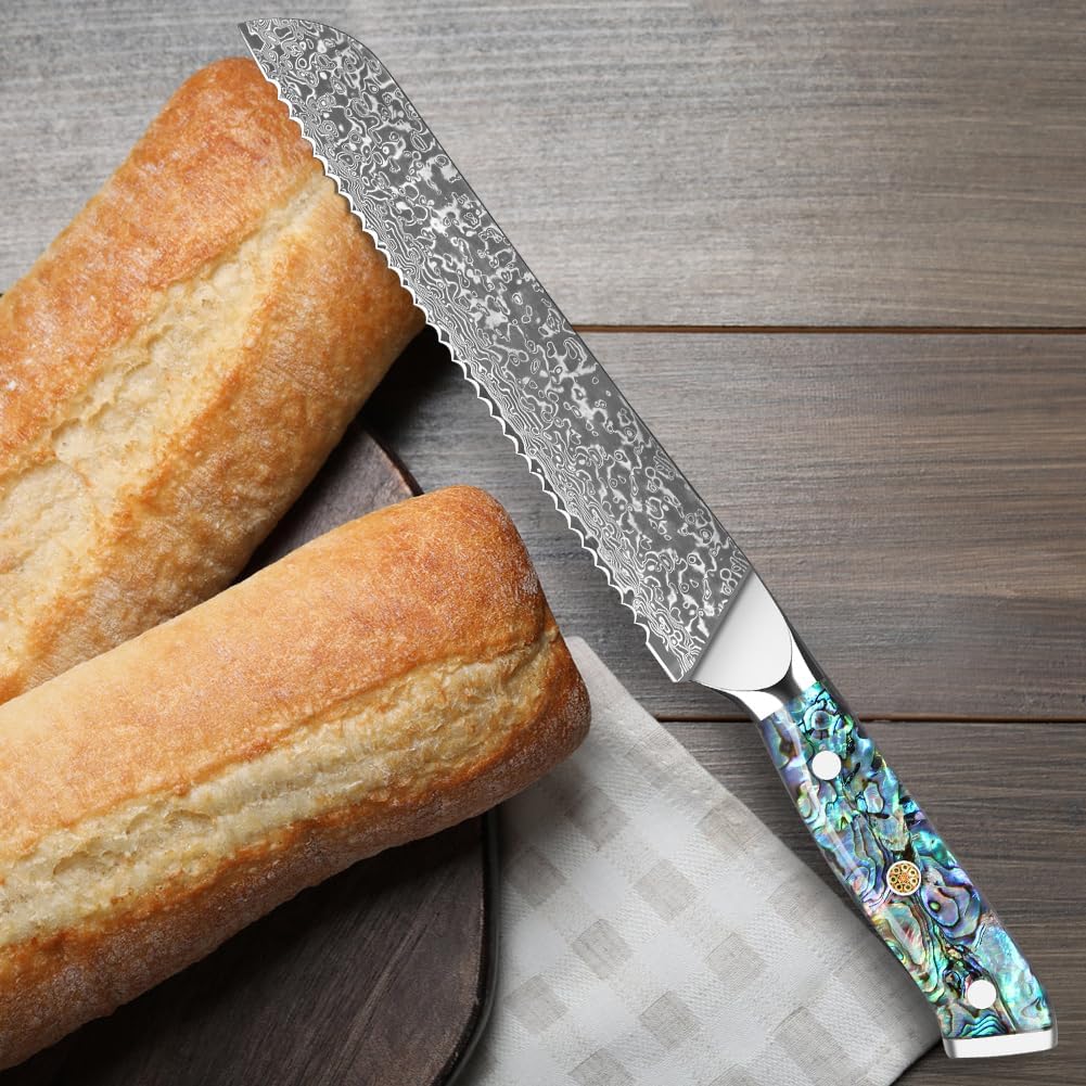Damascus Kiritsuke Knife 8 inch, Professional Chef Knife, Sharp Hand-Forged Kitchen Knives,Japanese 67-Layers Damascus Steel Cooking Knife,Ergonomic Abalone Shell Ressin Handle with Gift Box