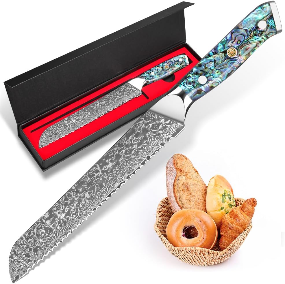 Damascus Kiritsuke Knife 8 inch, Professional Chef Knife, Sharp Hand-Forged Kitchen Knives,Japanese 67-Layers Damascus Steel Cooking Knife,Ergonomic Abalone Shell Ressin Handle with Gift Box