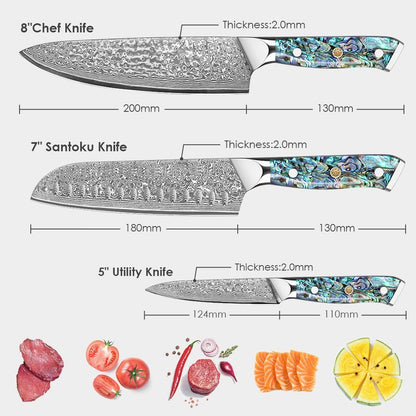 Damascus Kiritsuke Knife 8 inch, Professional Chef Knife, Sharp Hand-Forged Kitchen Knives,Japanese 67-Layers Damascus Steel Cooking Knife,Ergonomic Abalone Shell Ressin Handle with Gift Box