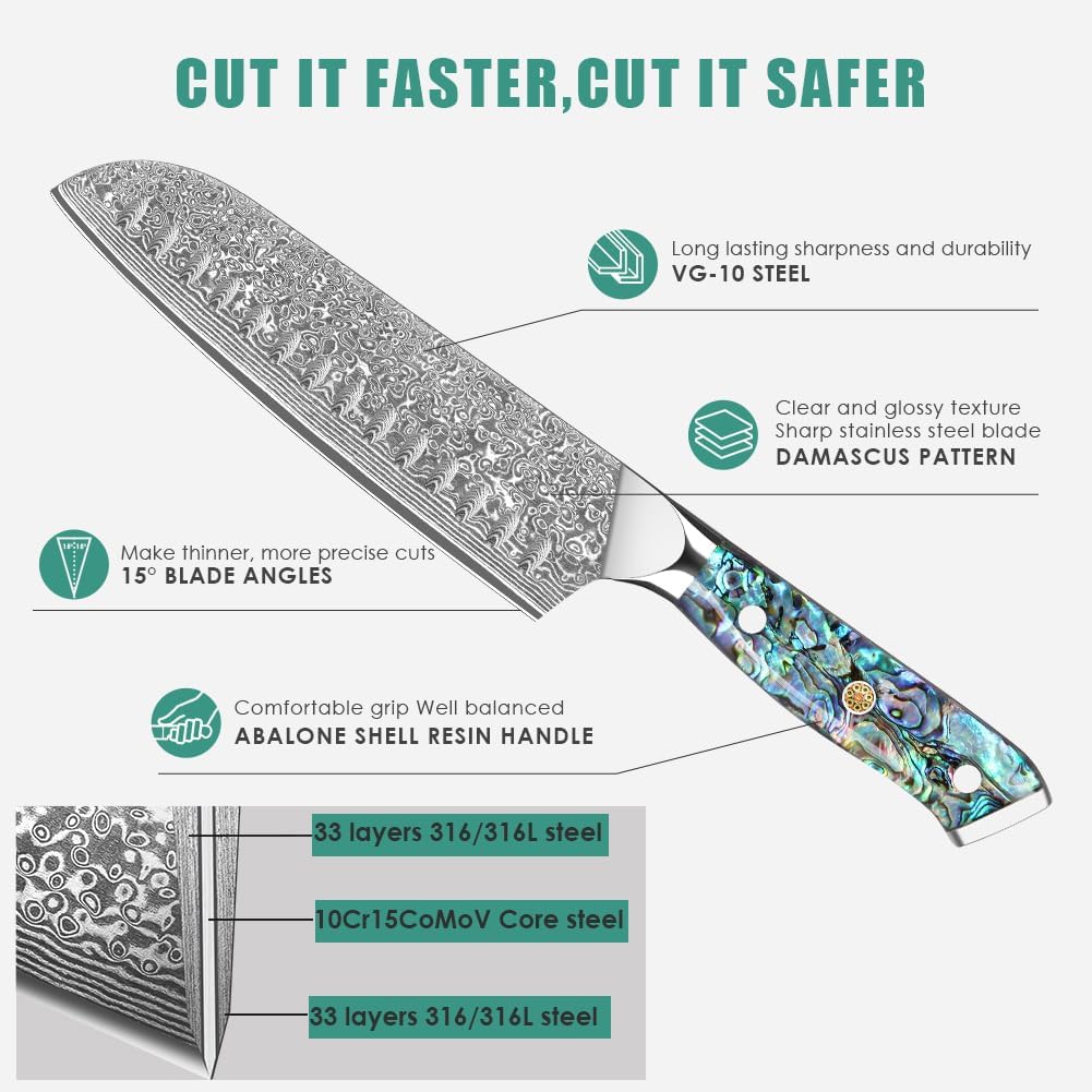 Damascus Kiritsuke Knife 8 inch, Professional Chef Knife, Sharp Hand-Forged Kitchen Knives,Japanese 67-Layers Damascus Steel Cooking Knife,Ergonomic Abalone Shell Ressin Handle with Gift Box