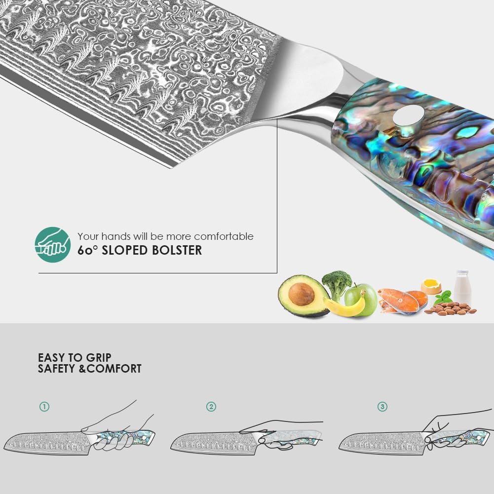 Damascus Kiritsuke Knife 8 inch, Professional Chef Knife, Sharp Hand-Forged Kitchen Knives,Japanese 67-Layers Damascus Steel Cooking Knife,Ergonomic Abalone Shell Ressin Handle with Gift Box