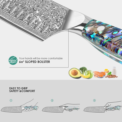 Damascus Kiritsuke Knife 8 inch, Professional Chef Knife, Sharp Hand-Forged Kitchen Knives,Japanese 67-Layers Damascus Steel Cooking Knife,Ergonomic Abalone Shell Ressin Handle with Gift Box