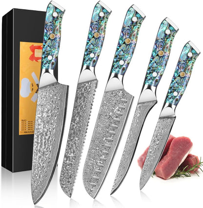 Damascus Kiritsuke Knife 8 inch, Professional Chef Knife, Sharp Hand-Forged Kitchen Knives,Japanese 67-Layers Damascus Steel Cooking Knife,Ergonomic Abalone Shell Ressin Handle with Gift Box