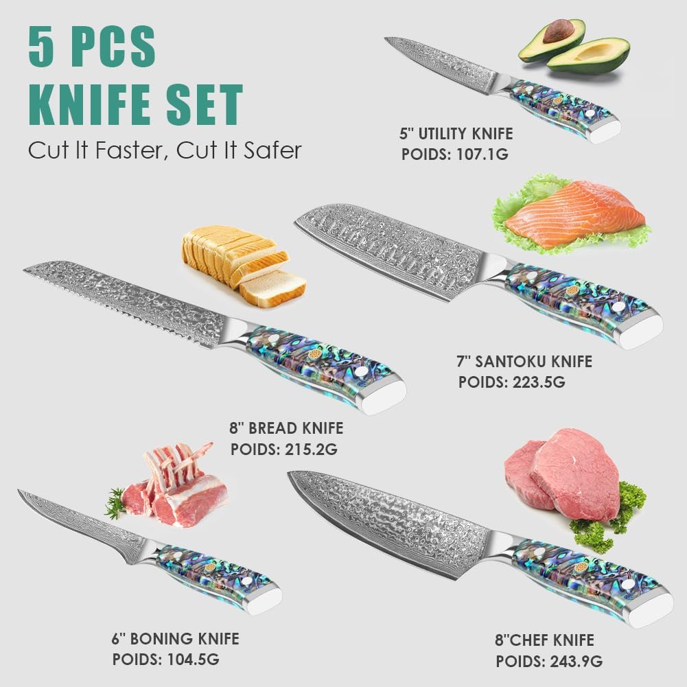Damascus Kiritsuke Knife 8 inch, Professional Chef Knife, Sharp Hand-Forged Kitchen Knives,Japanese 67-Layers Damascus Steel Cooking Knife,Ergonomic Abalone Shell Ressin Handle with Gift Box