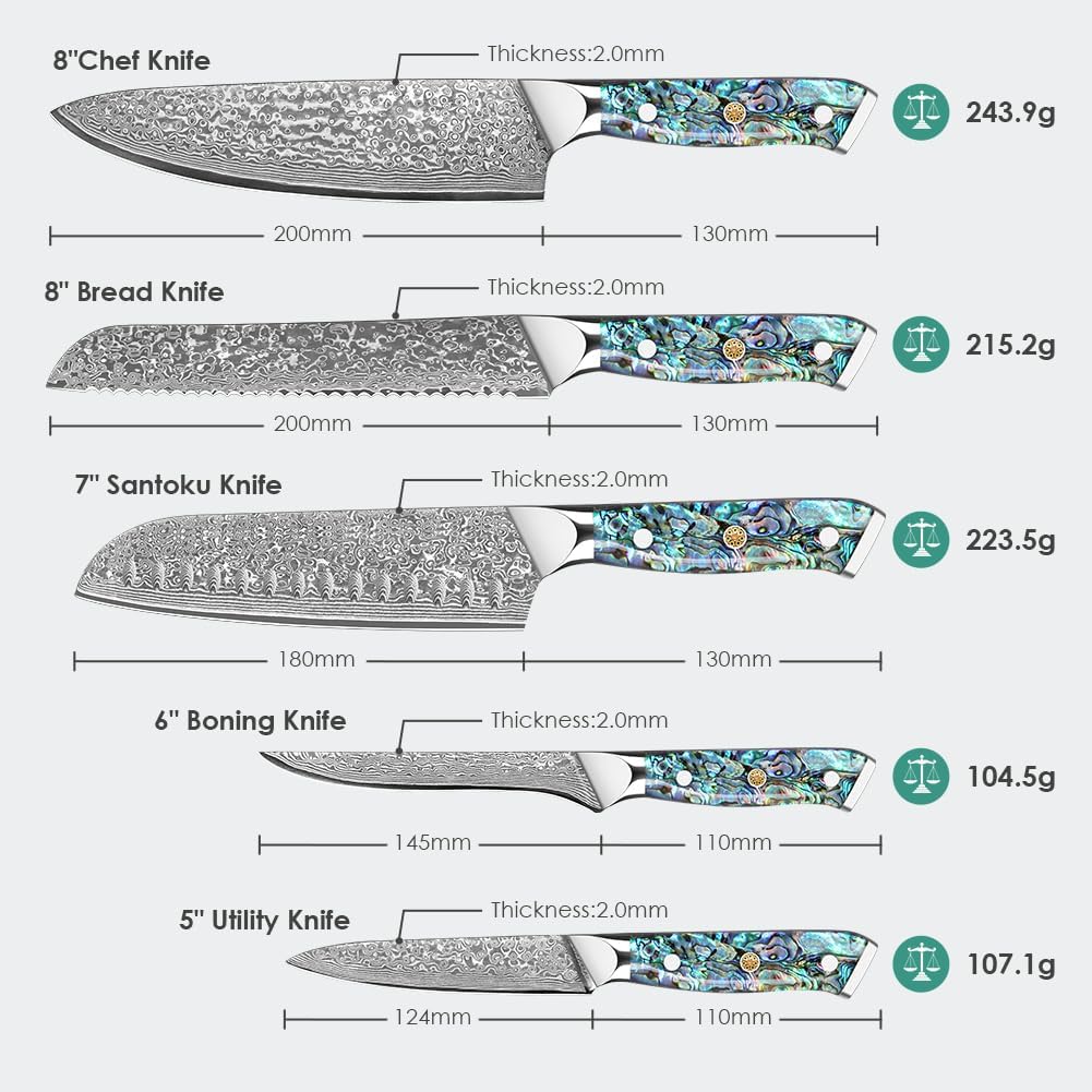 Damascus Kiritsuke Knife 8 inch, Professional Chef Knife, Sharp Hand-Forged Kitchen Knives,Japanese 67-Layers Damascus Steel Cooking Knife,Ergonomic Abalone Shell Ressin Handle with Gift Box