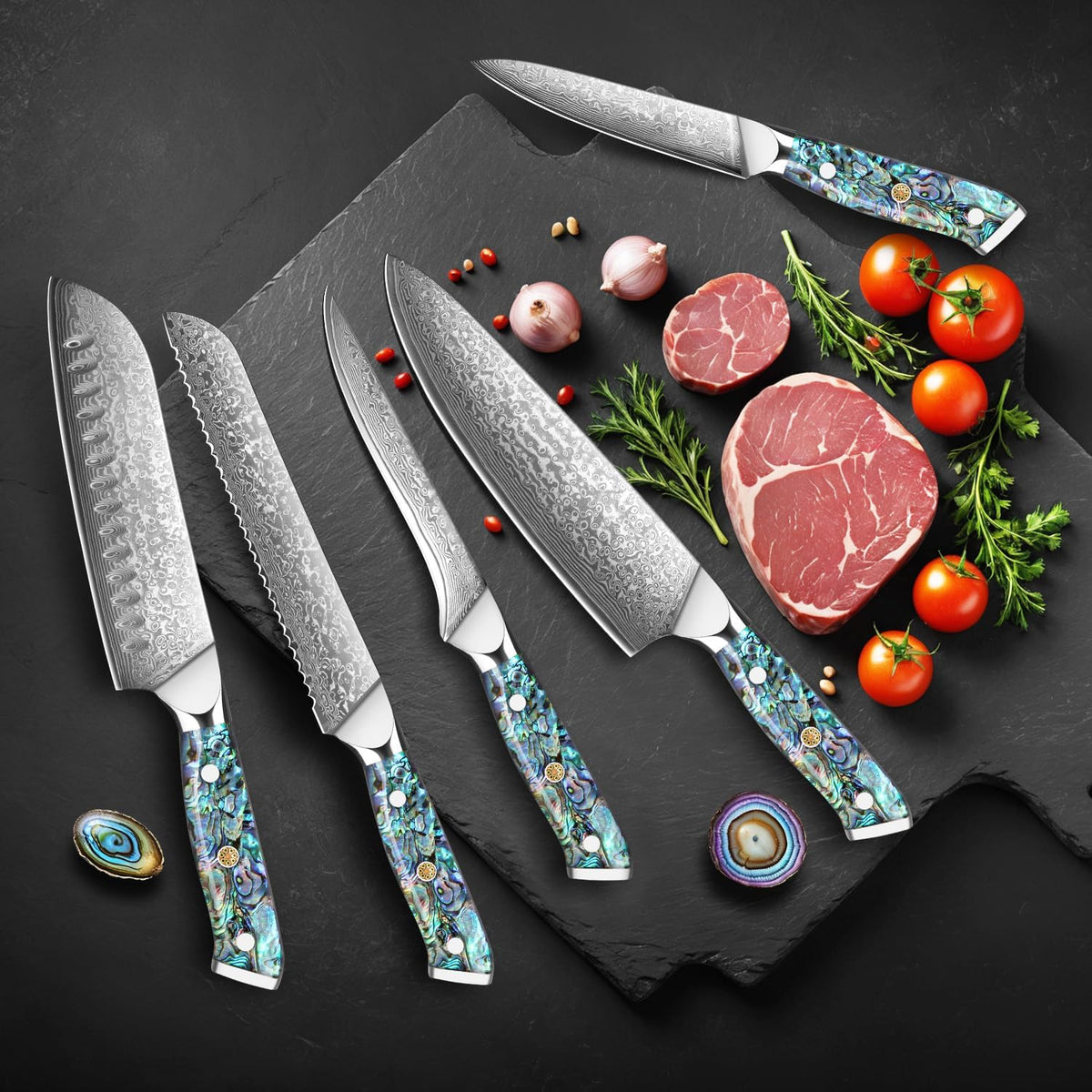 Damascus Kiritsuke Knife 8 inch, Professional Chef Knife, Sharp Hand-Forged Kitchen Knives,Japanese 67-Layers Damascus Steel Cooking Knife,Ergonomic Abalone Shell Ressin Handle with Gift Box