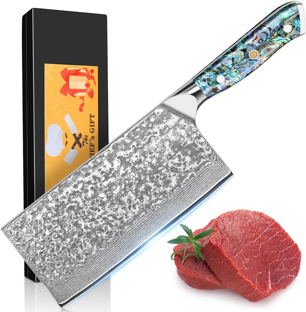 Damascus Kiritsuke Knife 8 inch, Professional Chef Knife, Sharp Hand-Forged Kitchen Knives,Japanese 67-Layers Damascus Steel Cooking Knife,Ergonomic Abalone Shell Ressin Handle with Gift Box