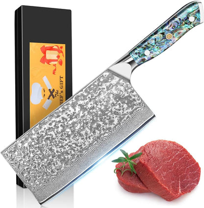 Damascus Kiritsuke Knife 8 inch, Professional Chef Knife, Sharp Hand-Forged Kitchen Knives,Japanese 67-Layers Damascus Steel Cooking Knife,Ergonomic Abalone Shell Ressin Handle with Gift Box