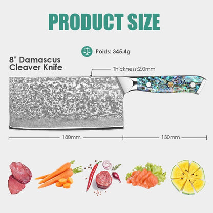 Damascus Kiritsuke Knife 8 inch, Professional Chef Knife, Sharp Hand-Forged Kitchen Knives,Japanese 67-Layers Damascus Steel Cooking Knife,Ergonomic Abalone Shell Ressin Handle with Gift Box