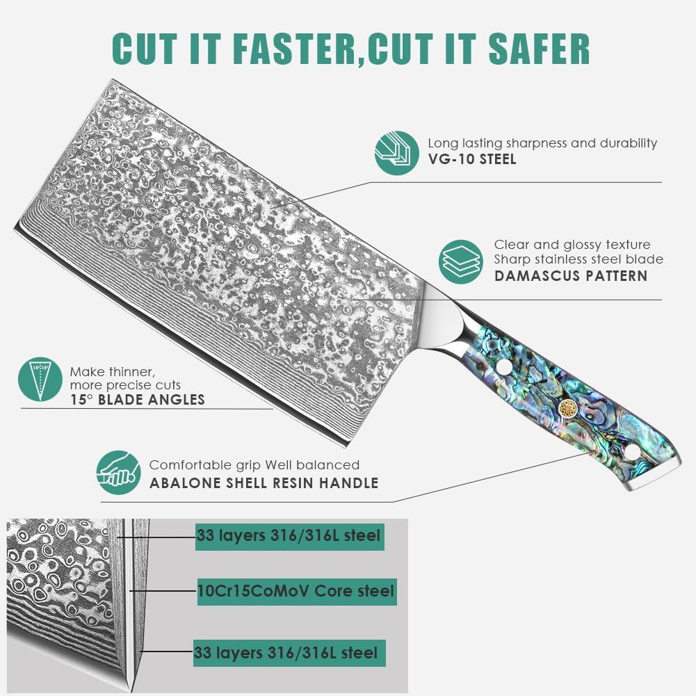 Damascus Kiritsuke Knife 8 inch, Professional Chef Knife, Sharp Hand-Forged Kitchen Knives,Japanese 67-Layers Damascus Steel Cooking Knife,Ergonomic Abalone Shell Ressin Handle with Gift Box