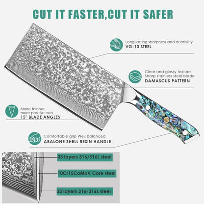 Damascus Kiritsuke Knife 8 inch, Professional Chef Knife, Sharp Hand-Forged Kitchen Knives,Japanese 67-Layers Damascus Steel Cooking Knife,Ergonomic Abalone Shell Ressin Handle with Gift Box