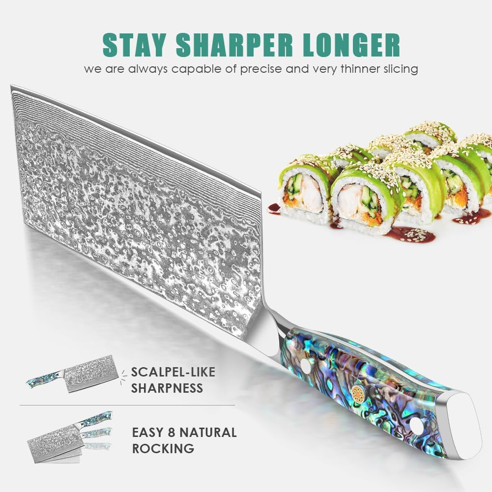 Damascus Kiritsuke Knife 8 inch, Professional Chef Knife, Sharp Hand-Forged Kitchen Knives,Japanese 67-Layers Damascus Steel Cooking Knife,Ergonomic Abalone Shell Ressin Handle with Gift Box