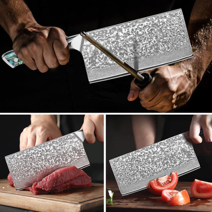 Damascus Kiritsuke Knife 8 inch, Professional Chef Knife, Sharp Hand-Forged Kitchen Knives,Japanese 67-Layers Damascus Steel Cooking Knife,Ergonomic Abalone Shell Ressin Handle with Gift Box