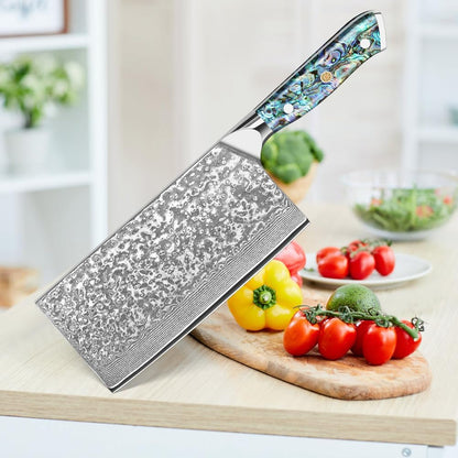 Damascus Kiritsuke Knife 8 inch, Professional Chef Knife, Sharp Hand-Forged Kitchen Knives,Japanese 67-Layers Damascus Steel Cooking Knife,Ergonomic Abalone Shell Ressin Handle with Gift Box