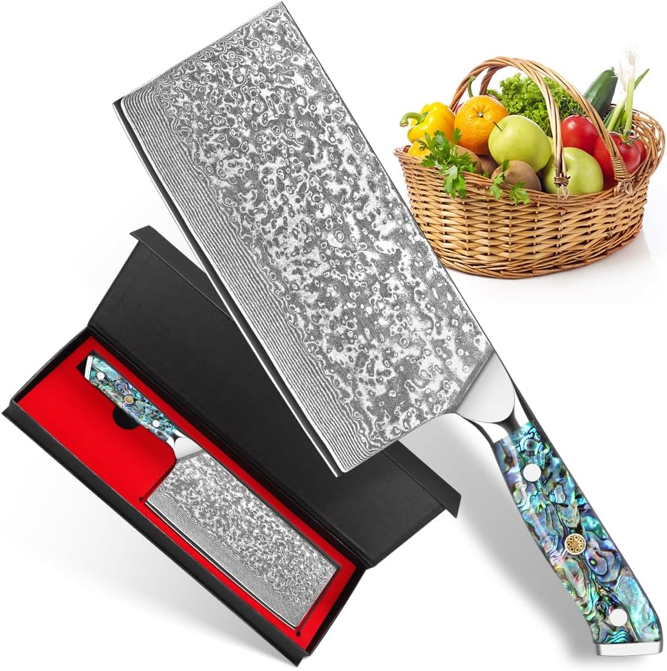 Damascus Kiritsuke Knife 8 inch, Professional Chef Knife, Sharp Hand-Forged Kitchen Knives,Japanese 67-Layers Damascus Steel Cooking Knife,Ergonomic Abalone Shell Ressin Handle with Gift Box