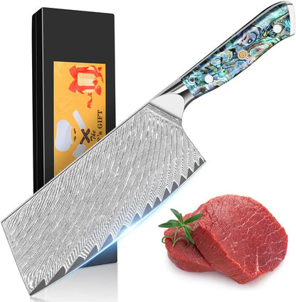 Damascus Kiritsuke Knife 8 inch, Professional Chef Knife, Sharp Hand-Forged Kitchen Knives,Japanese 67-Layers Damascus Steel Cooking Knife,Ergonomic Abalone Shell Ressin Handle with Gift Box