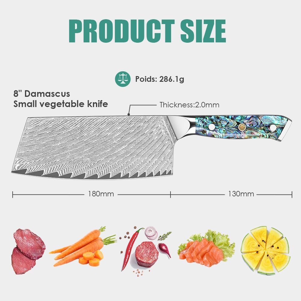 Damascus Kiritsuke Knife 8 inch, Professional Chef Knife, Sharp Hand-Forged Kitchen Knives,Japanese 67-Layers Damascus Steel Cooking Knife,Ergonomic Abalone Shell Ressin Handle with Gift Box