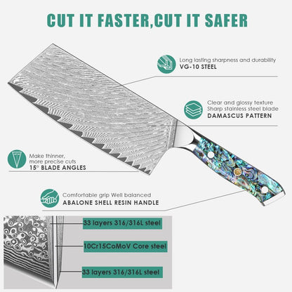 Damascus Kiritsuke Knife 8 inch, Professional Chef Knife, Sharp Hand-Forged Kitchen Knives,Japanese 67-Layers Damascus Steel Cooking Knife,Ergonomic Abalone Shell Ressin Handle with Gift Box