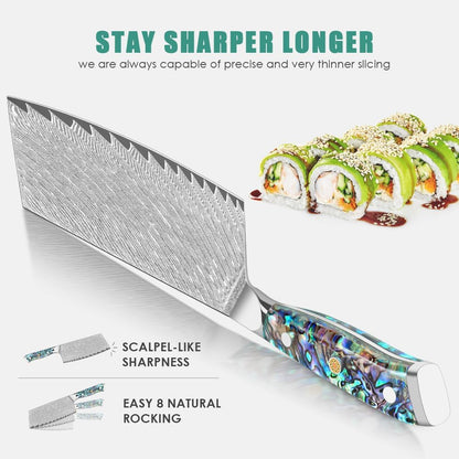Damascus Kiritsuke Knife 8 inch, Professional Chef Knife, Sharp Hand-Forged Kitchen Knives,Japanese 67-Layers Damascus Steel Cooking Knife,Ergonomic Abalone Shell Ressin Handle with Gift Box