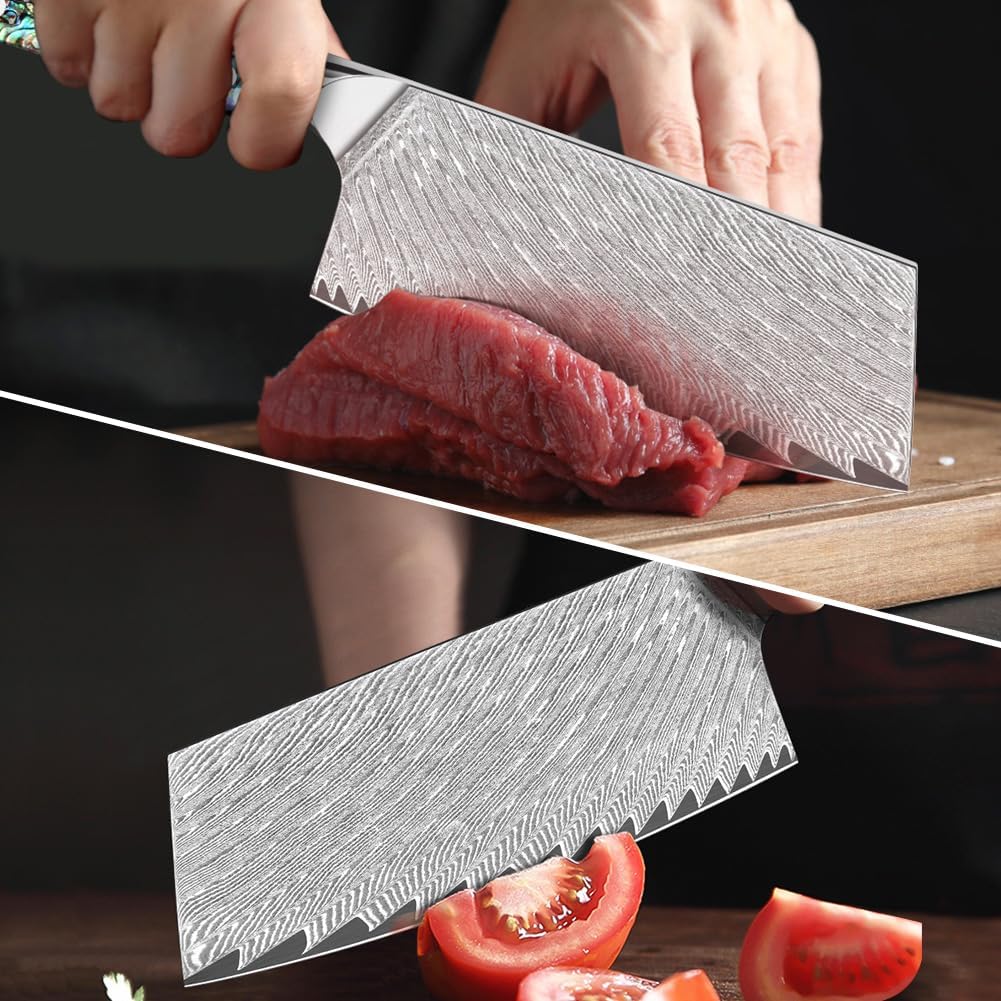 Damascus Kiritsuke Knife 8 inch, Professional Chef Knife, Sharp Hand-Forged Kitchen Knives,Japanese 67-Layers Damascus Steel Cooking Knife,Ergonomic Abalone Shell Ressin Handle with Gift Box