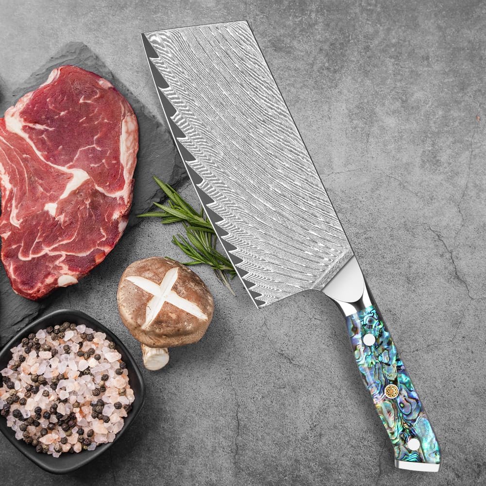 Damascus Kiritsuke Knife 8 inch, Professional Chef Knife, Sharp Hand-Forged Kitchen Knives,Japanese 67-Layers Damascus Steel Cooking Knife,Ergonomic Abalone Shell Ressin Handle with Gift Box