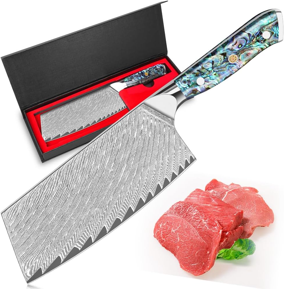Damascus Kiritsuke Knife 8 inch, Professional Chef Knife, Sharp Hand-Forged Kitchen Knives,Japanese 67-Layers Damascus Steel Cooking Knife,Ergonomic Abalone Shell Ressin Handle with Gift Box