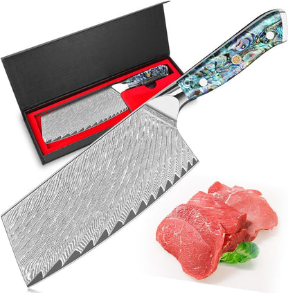 Damascus Kiritsuke Knife 8 inch, Professional Chef Knife, Sharp Hand-Forged Kitchen Knives,Japanese 67-Layers Damascus Steel Cooking Knife,Ergonomic Abalone Shell Ressin Handle with Gift Box
