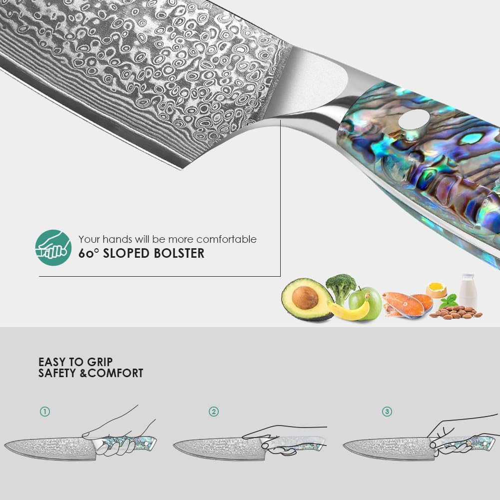 Damascus Kiritsuke Knife 8 inch, Professional Chef Knife, Sharp Hand-Forged Kitchen Knives,Japanese 67-Layers Damascus Steel Cooking Knife,Ergonomic Abalone Shell Ressin Handle with Gift Box