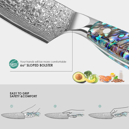 Damascus Kiritsuke Knife 8 inch, Professional Chef Knife, Sharp Hand-Forged Kitchen Knives,Japanese 67-Layers Damascus Steel Cooking Knife,Ergonomic Abalone Shell Ressin Handle with Gift Box