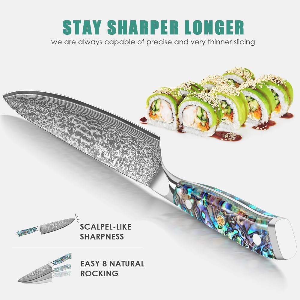 Damascus Kiritsuke Knife 8 inch, Professional Chef Knife, Sharp Hand-Forged Kitchen Knives,Japanese 67-Layers Damascus Steel Cooking Knife,Ergonomic Abalone Shell Ressin Handle with Gift Box