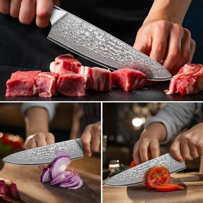 Damascus Kiritsuke Knife 8 inch, Professional Chef Knife, Sharp Hand-Forged Kitchen Knives,Japanese 67-Layers Damascus Steel Cooking Knife,Ergonomic Abalone Shell Ressin Handle with Gift Box